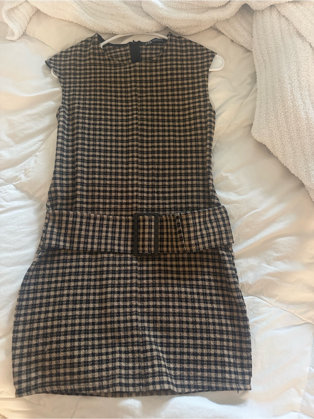 Zara Plaid Belted Sleeveless Dress